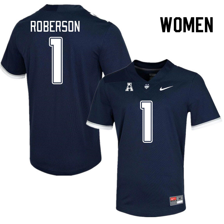 Women #1 Ta'Quan Roberson Uconn Huskies College Football Jerseys Stitched-Navy